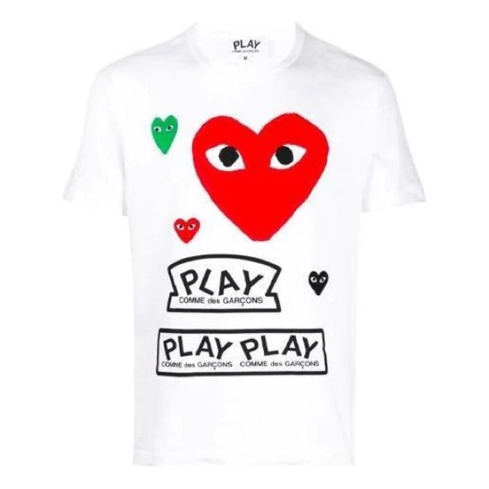 Comme des Garçons PLAY Multi-Heart Logo Tee (White, Size XL, Made in Japan)